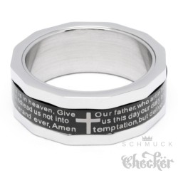 Herrenring aus Edelstahl mit Kreuz und Gebet silber schwarz Drehring Ring Geschenk
