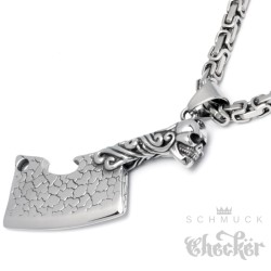 Fleischer Beil Anhänger mit Königskette Totenkopf Skull Hackbeil Kette Flaschenöffner