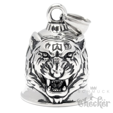 Biker-Bell mit Tigerkopf aus Edelstahl Tiger silber Motorrad Glücksglocke Geschenk