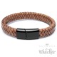 Lederarmband für Herren braun mit schwarzem Edelstahlverschluss geflochten hochwertig