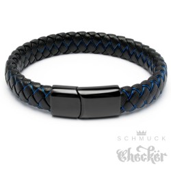Lederarmband für Herren schwarz blau geflochten Edelstahlverschluss hochwertig
