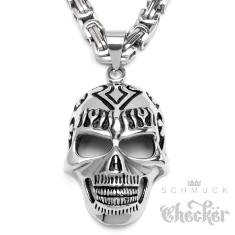 XXL Edelstahl Anhänger großer Totenkopf Schädel + dicke Königskette 60cm Biker