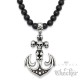 Onyx Perlen Halskette Anker Anhänger Totenköpfe Edelstahl schwarz matt Achat Beads