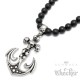 Onyx Perlen Halskette Anker Anhänger Totenköpfe Edelstahl schwarz matt Achat Beads