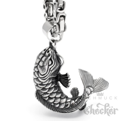 Edelstahl Herren Anhänger japanischer Koi Fisch silber hochwertig + Königskette