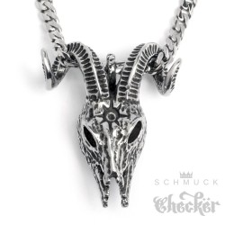 Edelstahl Anhänger Widder Schädel detailliert Totenkopf Sternzeichen 60cm Panzerkette