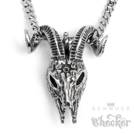 Edelstahl Anhänger Widder Schädel detailliert Totenkopf Sternzeichen 60cm Panzerkette