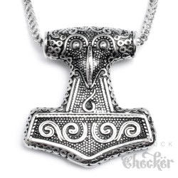 Edelstahl Anhänger original Thors Hammer Mjölnir detailliert silber + 60cm Kette