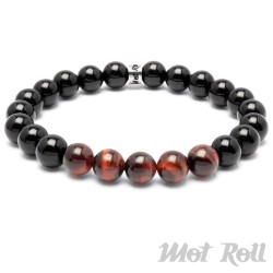 Mot Roll Perlen Armband schwarz rot rotes Tigerauge Edelstein Herren Menbeads