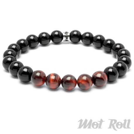 Mot Roll Perlen Armband schwarz rot rotes Tigerauge Edelstein Herren Menbeads