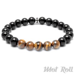 Mot Roll Perlen Armband schwarz gelbraun gelb Tigerauge Edelstein Herren Menbeads