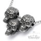 3 verzierte Totenköpfe aus Edelstahl mit Halskette silber klein hochwertig Bikerschmuck