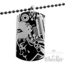 Edelstahl Dog Tag Erkennungsmarke hochwertig schwarz Graf­fi­ti Motiv 60cm Kette