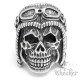 XL Totenkopf Ring mit Retro Motorradhelm aus Edelstahl großer Skull Bikerring