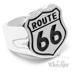 Massiver Route 66 Edelstahl Ring silber poliert America‘s Mother Road Bikerring