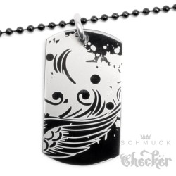 Edelstahl Dog Tag Erkennungsmarke hochwertig schwarz Graf­fi­ti Flügel 60cm Kette