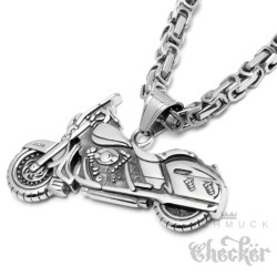 Motorrad Anhänger aus Edelstahl Chopper Bike Harley silber Königskette Bikerschmuck