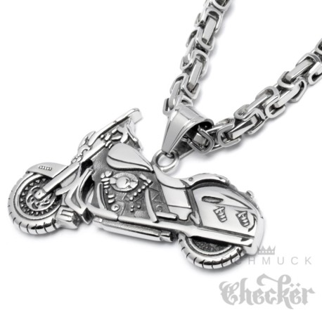 Motorrad Anhänger aus Edelstahl Chopper Bike Harley silber Königskette Bikerschmuck