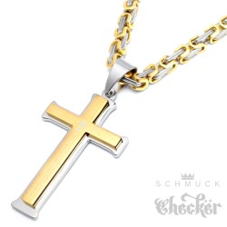 Kreuz aus Edelstahl mit Königskette in silber & gold Edelstahl Anhänger Halskette
