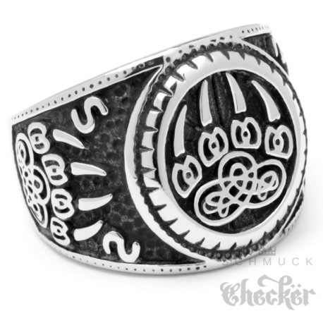Wikingerring mit Bärentatze nordischer Berserker Ring Edelstahl silber hochwertig