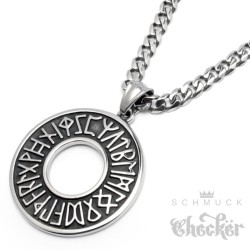 Edelstahl Anhänger Schutz Runen Futhark Wikinger Amulett Herren Schmuck Halskette