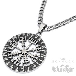 Vegvisir Wikinger-Kompass Anhänger aus Edelstahl Schutz Runen Herren Schmuck Halskette