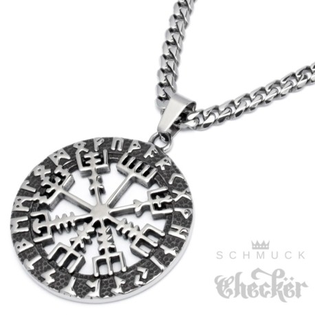 Vegvisir Wikinger-Kompass Anhänger aus Edelstahl Schutz Runen Herren Schmuck Halskette