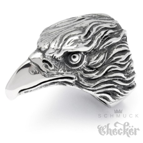 Großer XL Adler Ring aus Edelstahl hochwertig silber Bikerring Männerring Vogel