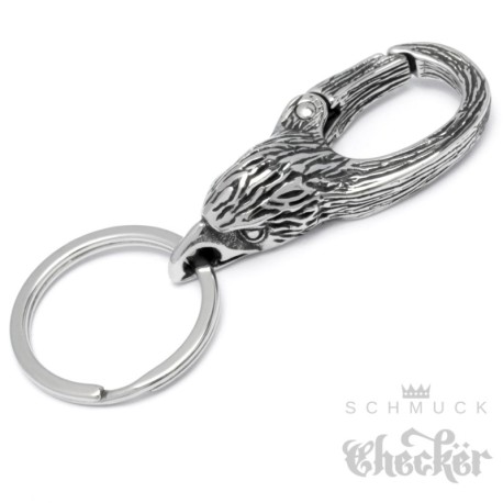 Edelstahl Adler Karabinerhaken mit Schlüsselring Schlüsselanhänger silber Bikerschmuck