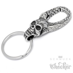 Edelstahl Totenkopf Karabinerhaken Schlüsselring Schlüsselanhänger Skull Bikerschmuck
