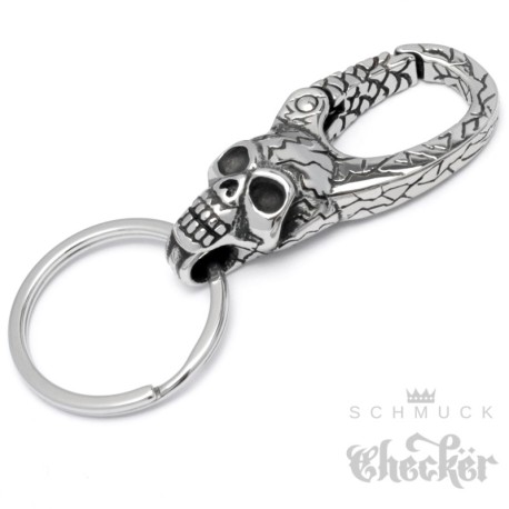 Edelstahl Totenkopf Karabinerhaken Schlüsselring Schlüsselanhänger Skull Bikerschmuck