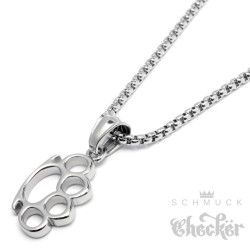 Mini Schlagring Anhänger aus Edelstahl mit Halskette hochwertig silber Männerschmuck