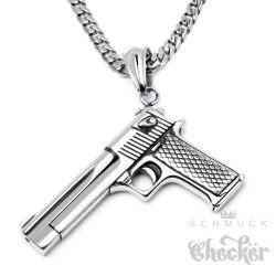 Edelstahl Anhänger Pistole Magnum Desert Eagle + 60cm Panzerkette