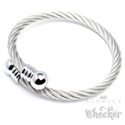 Edelstahl Armreif Damen Herren silber Stahlseil flexibel Geschenk