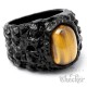 schwarzer Fels mit Tigerauge Edelstahl Ring Stein Damen Herren massiver Klunker