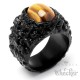 schwarzer Fels mit Tigerauge Edelstahl Ring Stein Damen Herren massiver Klunker