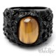 schwarzer Fels mit Tigerauge Edelstahl Ring Stein Damen Herren massiver Klunker