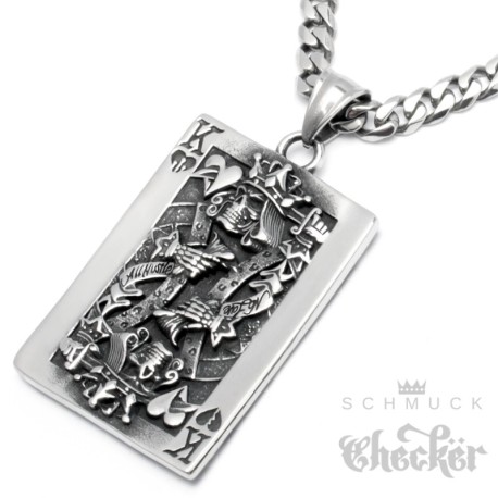 All Hustle, No Love - Herz König Anhänger aus Edelstahl + Halskette Männer Schmuck