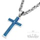Kreuz aus Edelstahl mit Königskette in silber & blau Anhänger Herren Kette Halskette