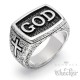 GOD Ring mit 2 Kreuzen aus Edelstahl Christlicher Bikerring Gott Kreuz silber