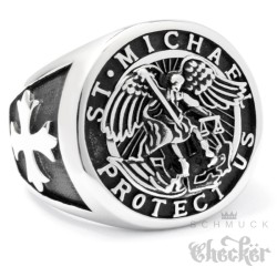 Erzengel St. Michael Ring aus Edelstahl Christlicher Bikerschmuck Kreuz Engel