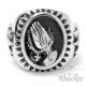 Betende Hände mit Rosenkranz & Friedenstauben auf Christlichem Ring Edelstahl