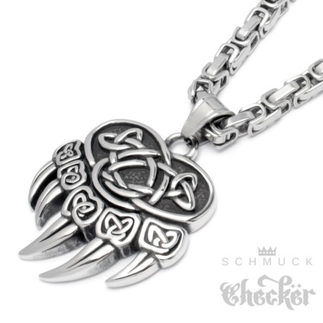 Berserker Anhänger mit Bärentatze nordischer Wikingerschmuck Edelstahl Halskette