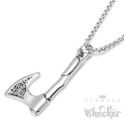 Verzierte Streitaxt aus Edelstahl Wikingerschmuck Triskele Anhänger Halskette silber