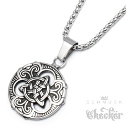 Kleines keltisches Medaillon mit verzierter Triqueta Edelstahl silber Halskette