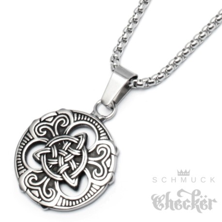 Kleines keltisches Medaillon mit verzierter Triqueta Edelstahl silber Halskette