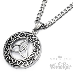 Triqueta & keltischer Knoten Edelstahl-Anhänger mit Halskette silber Wikingerschmuck