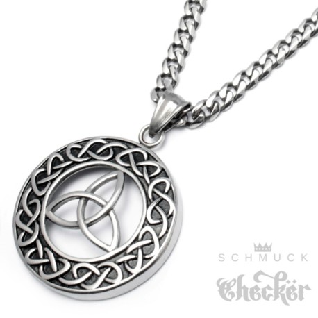 Triqueta & keltischer Knoten Edelstahl-Anhänger mit Halskette silber Wikingerschmuck