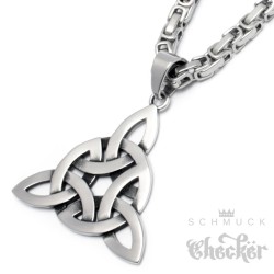 Großer keltischer Anhänger mit 3 verflochtenen Triqueta aus Edelstahl + Königskette