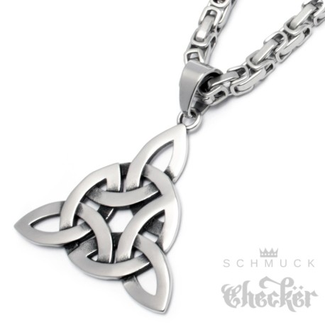 Großer keltischer Anhänger mit 3 verflochtenen Triqueta aus Edelstahl + Königskette